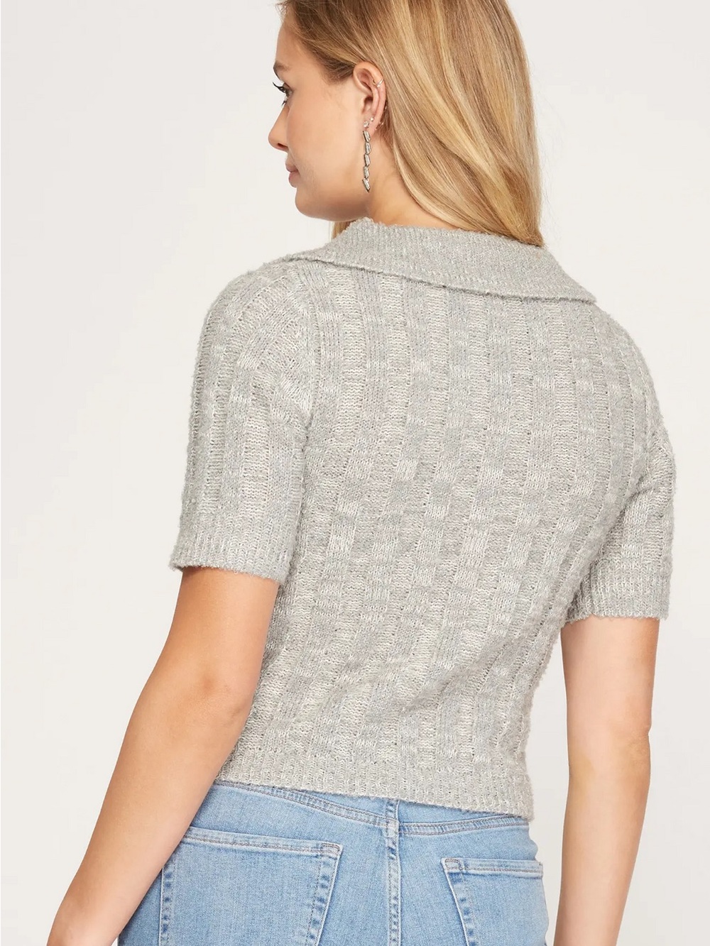 She + Sky  Ribbed Short-Sleeve Sweater Top - Picture 2 of 4